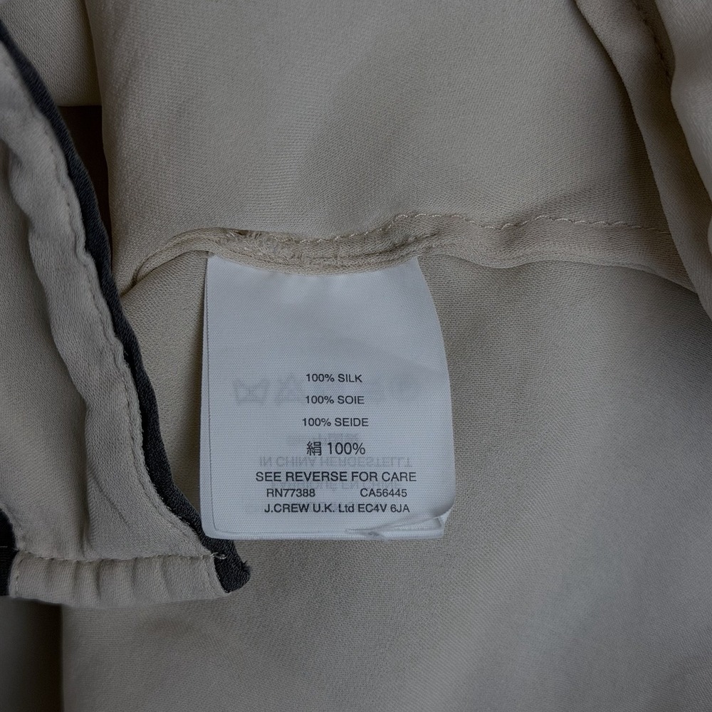 J.Crew Beige/Black Silk Collared Button-Down Blouse 10 Long Sleeve Pocket - Picture 10 of 11